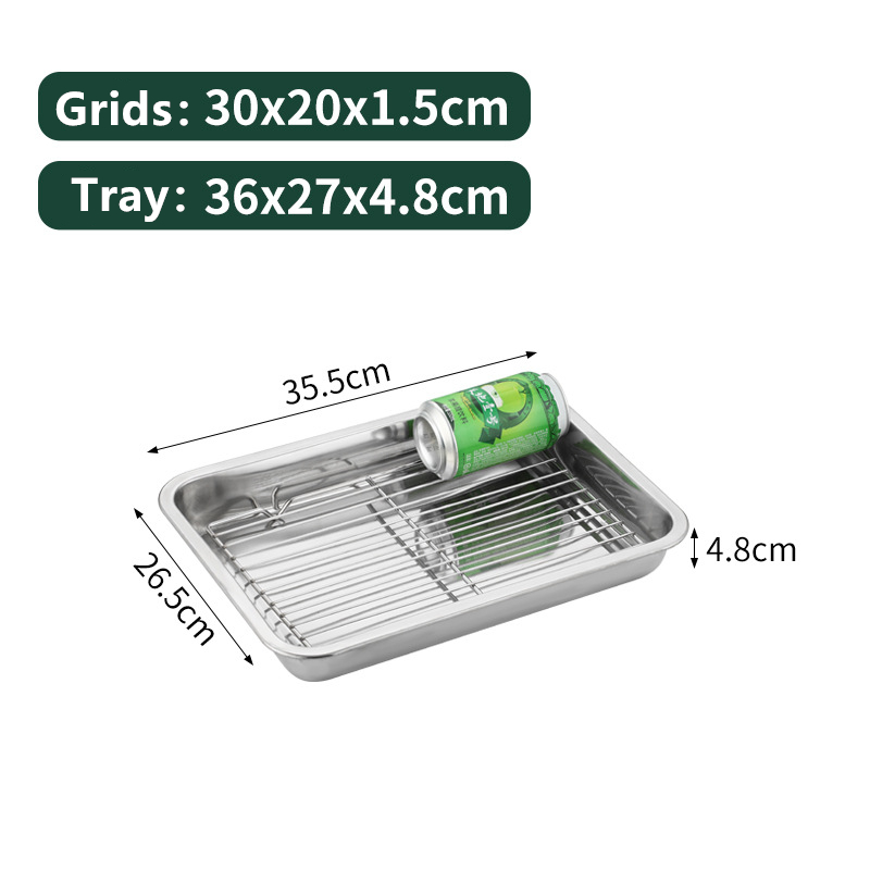 Placas de almacenamiento rectangulares, utensilios para hornear de acero inoxidable con rejilla de refrigeración, bandeja para hornear para horno de cocina, bandeja con filtro de aceite, bandejas para servicio de alimentos: YELLOW