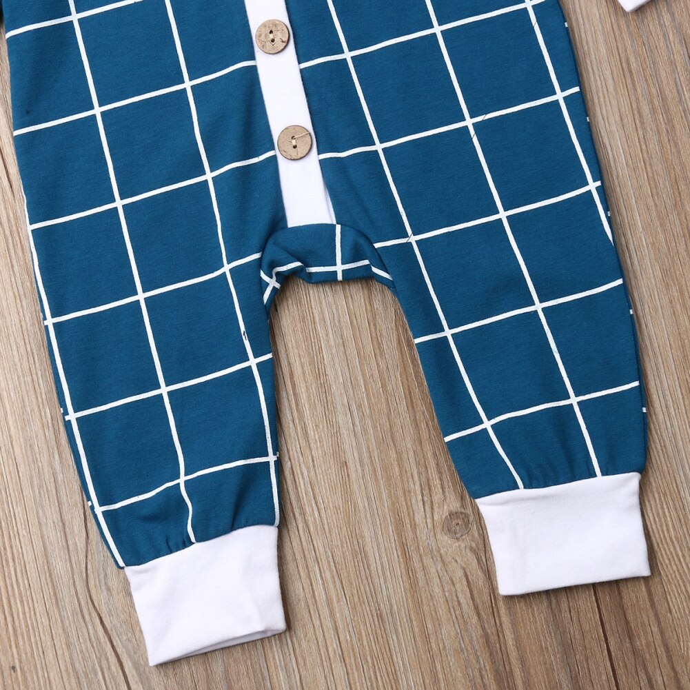 Baby Boy Plaid Clothes Long Sleeve Hooded Romper Jumpsuit Outfits