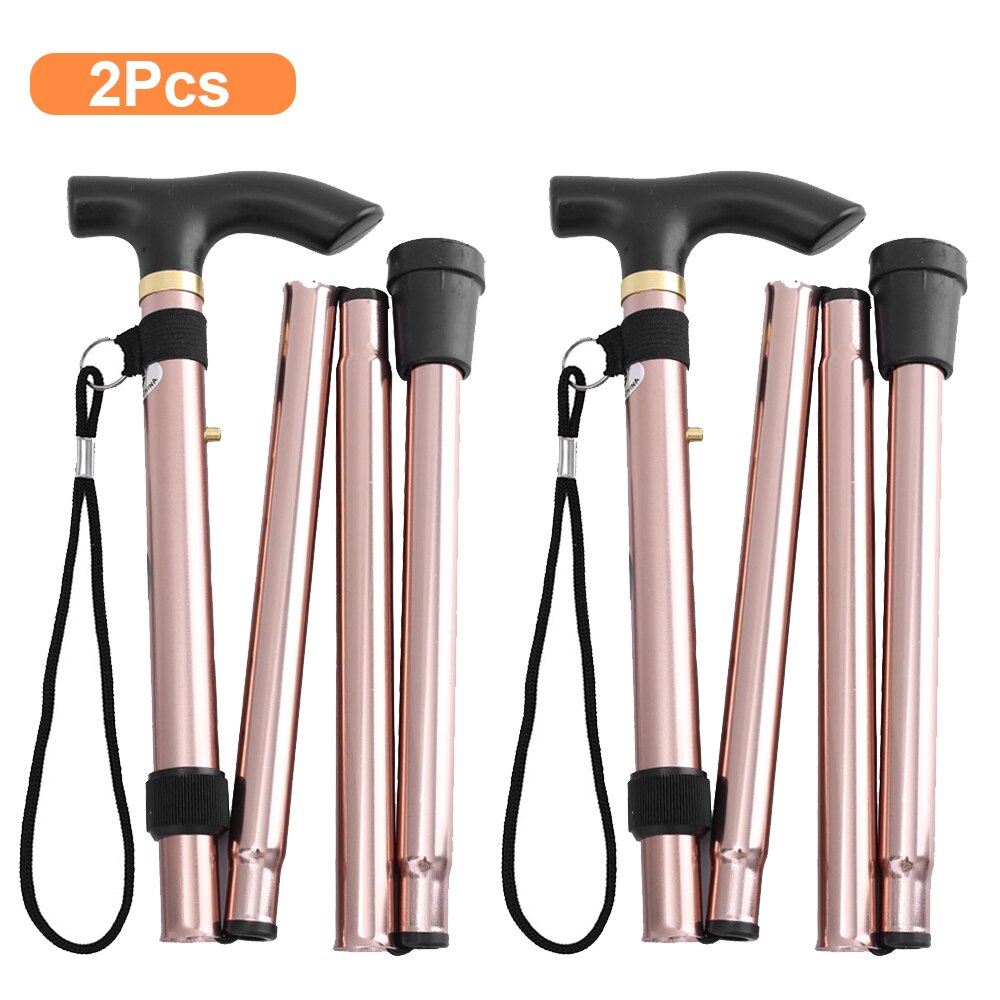 2Pcs Outdoor Walking Hiking Sticks Telescopic Baton Trekking Poles Foldable Walking Crutches Five-section Non Slip Defense Cane: 2Pcs Rose gold