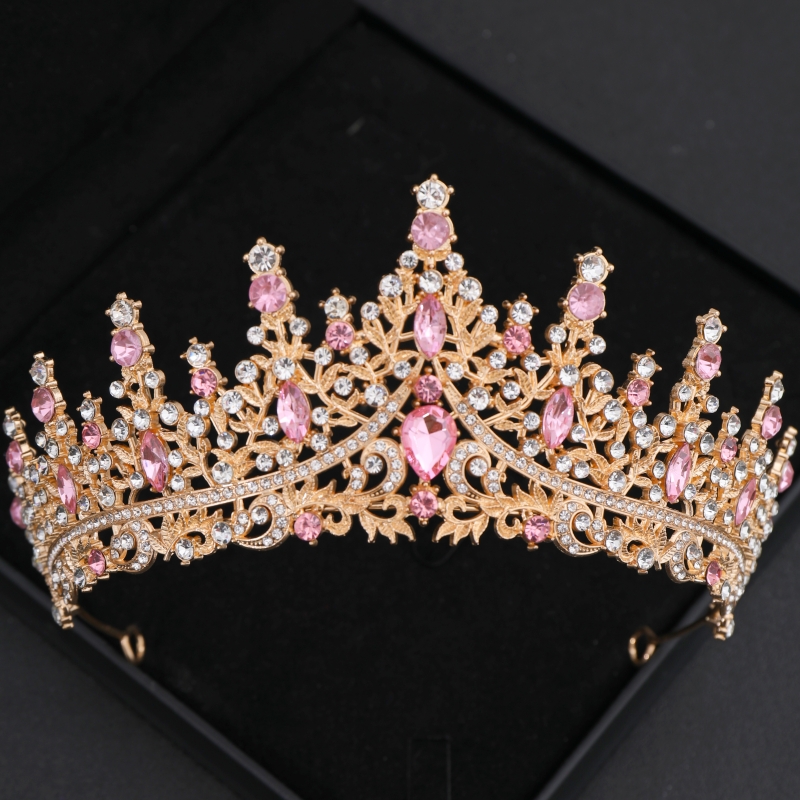 Barok Kristal Tiara 'S En Kronen Strass Prom Diadeem Kroon Voor Vrouwen Bruids Bruiloft Haaraccessoires Sieraden Kroon Tiara: Rose Goud Kleur