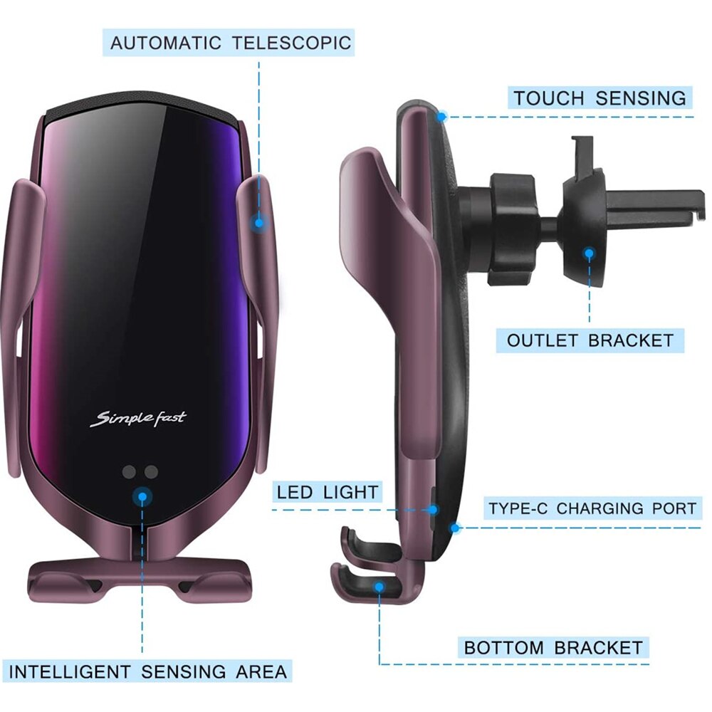 15W Wireless Car Charger Mount - Infrared Induction QI Fast Charging Station for iPhone 12 11 XS X 8
