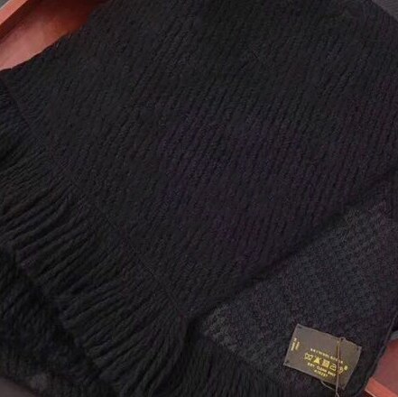 Mærke kvinder vinter tørklæde stribet ensfarvet bomuldsuld lang tørklæde: Sort