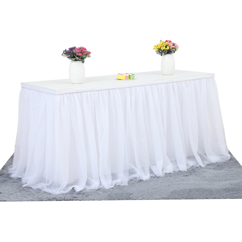 Tulle Tablecloth for Birthday Party Wedding Dinner Tableware Decoration 3 Tiers Table Skirt Home Textile Table Skirt: WHITE 1.83mx0.77m