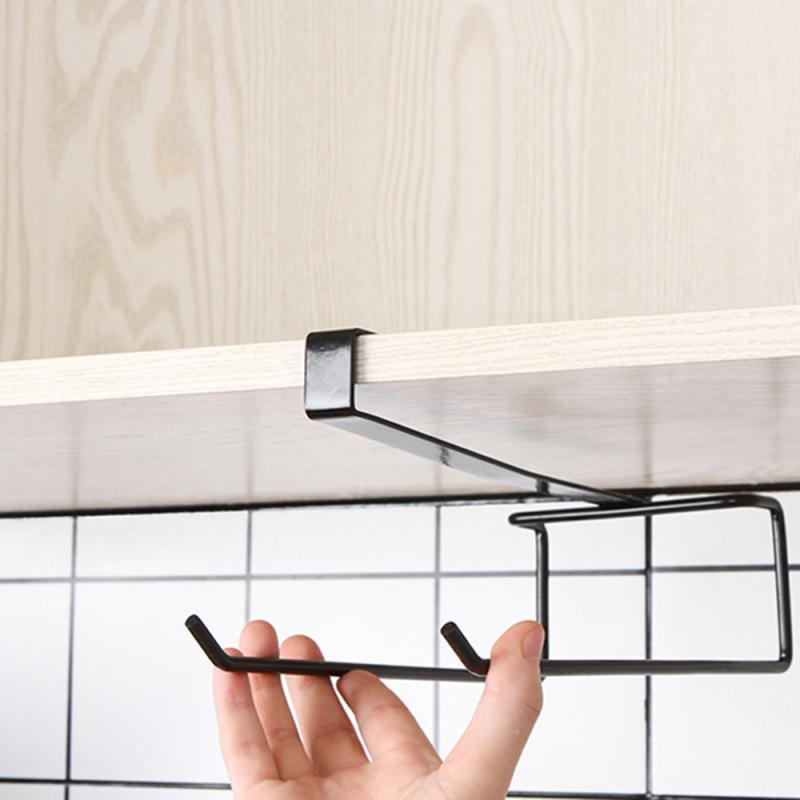 Kitchen Under Shelf Storage Rack Cupboard Tissue Paper Holder Nail-free Paper Towel Rack Rag Hanger Double Row Rag Firm Frame