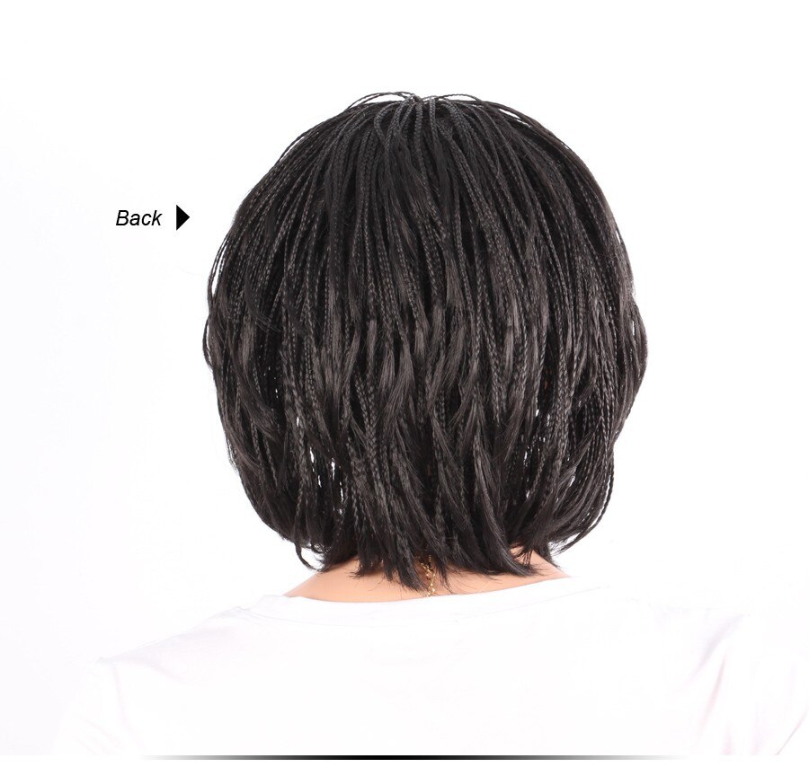 Leeons Natural Black Braided Wigs With Bangs Summer Short Wig For Women Box Braid African Wig Heat Resistant Synthetic Fiber