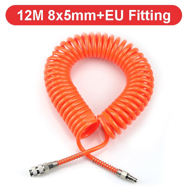 PU 8mm x 5mm Polyurethane Air Compressor Hose Tube With EU Fitting Flexible Tool Connector Spring Spiral Pipe 8*5: 12M-8X5 w EU