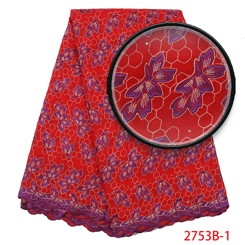 African Dry Lace Fabric Swiss Voile Lace In Switzerland Nigerian Cotton Lace Fabric with Stones KS2753B-4