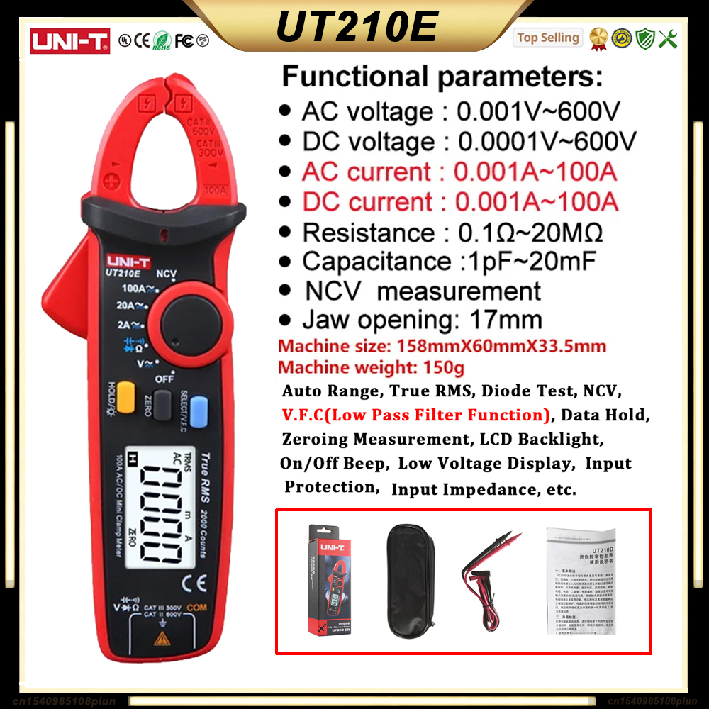UNI T UT210E UT210D UT202A + UT204 PLUS Stroomtang Ampèremeter Digitale Elektricien Tool Elektrische Tester Multimeter: Bruin