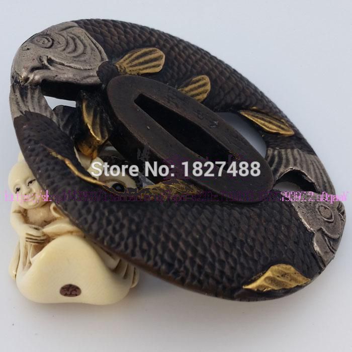Katana-accessoires japonais de | En cuivre Tsuba WAKIZASHI, avec de poisson Double