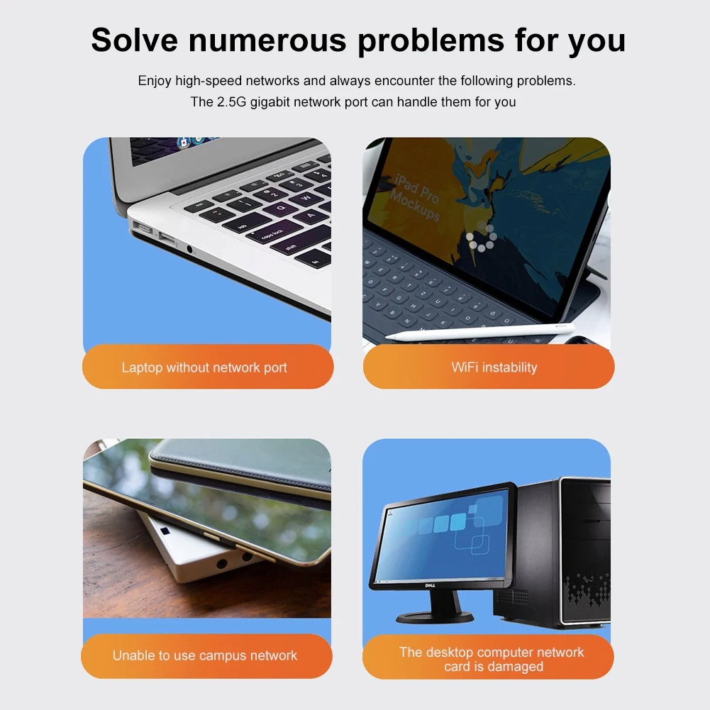 2.5G USB Ethernet Adapter 2500Mbps USB3.0 Lan Network Card USB C to RJ45 Internet Adapter for Laptop PC Windows Mac OS USB-A/C