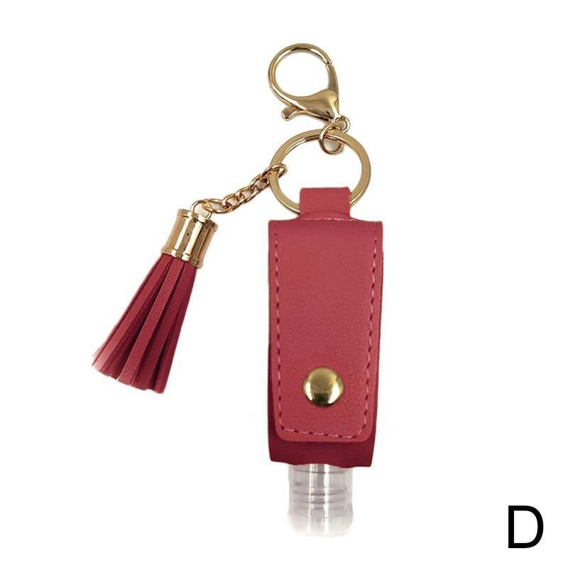 30ml Hand Sanitizer Bottle Mini Disinfectant Hands Portable Hydroalcoholic Gel Bottle Hand Sanitizer Leather Case Keychain: Wine red