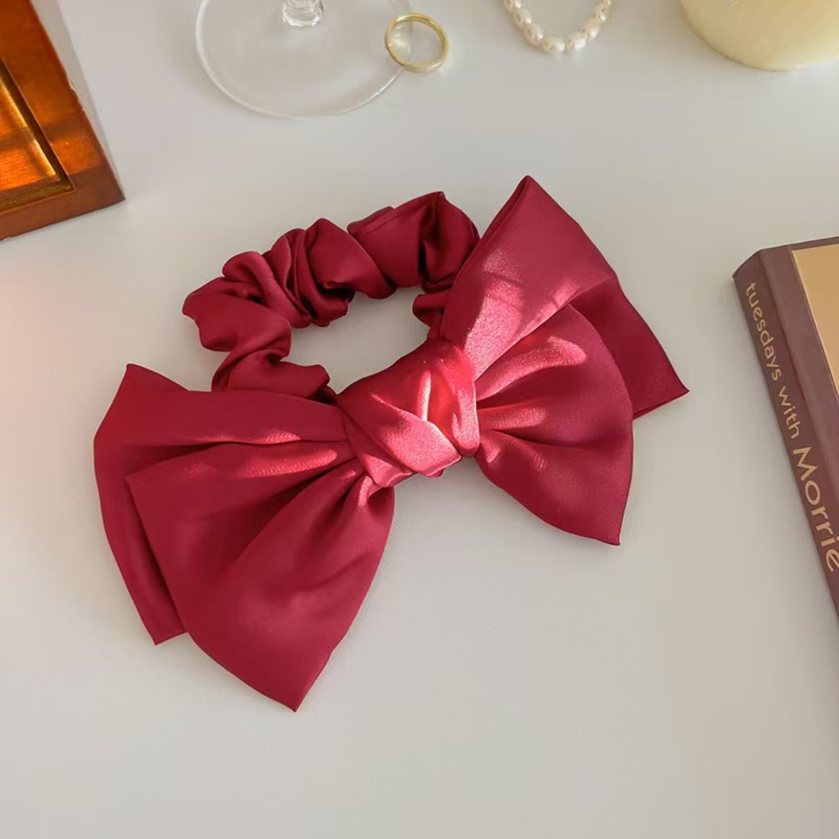 Cinta para el pelo con lazo de terciopelo negro Vintage para mujer y niña, lazo elástico largo para el pelo, accesorios para el cabello femenino: Rosa