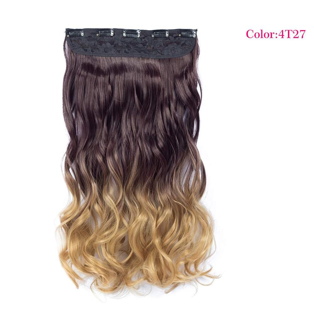 Valenwigs 22 '' lang bølget clip in on one piece syntetisk hair extensions ombre color 5 clips one piece krøllet frisure til kvinder: #144
