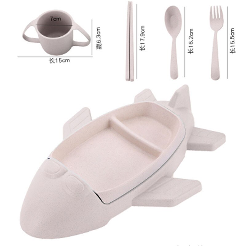 5 pcs/lot dessin animé mignon carré voiture Train avion bébé alimentation ensemble nourriture fruits plat plaque épaisse vaisselle Table plats pour enfants: Beige Airplane Set
