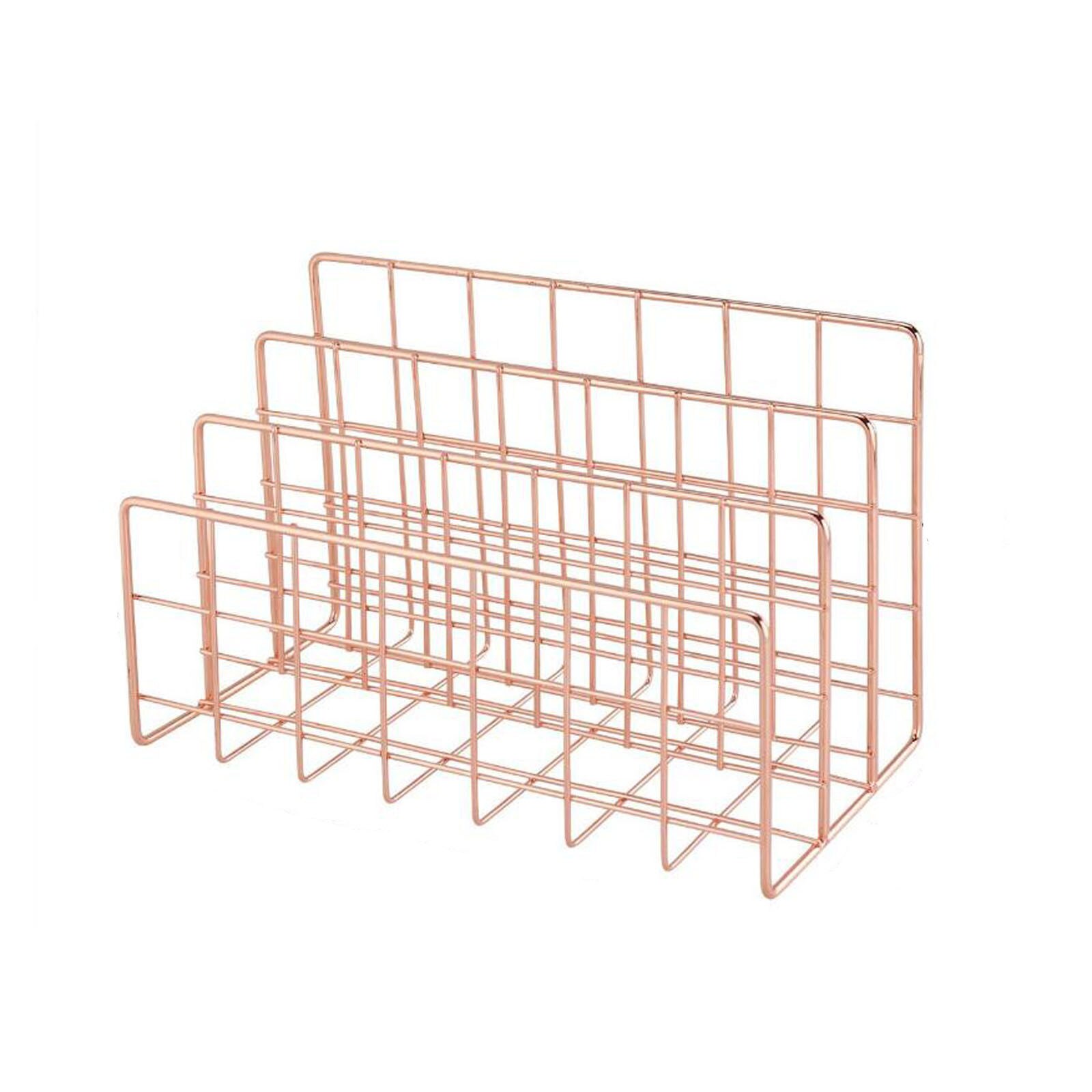 Metal Mesh Gold Desk Organizer Desktop Letter Sorter Mail Tray File Organiser Office Home Bookends Book Holder Business #YJ: C