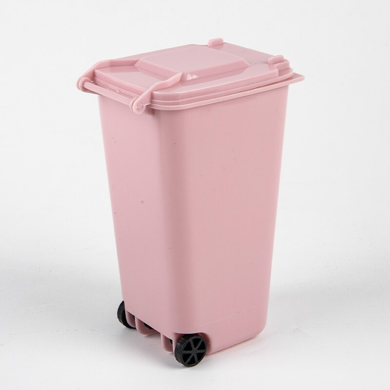 Mini Desktop Trash Can Plastic Waste Bins With Lid Household Clean Trash Desk: Pink