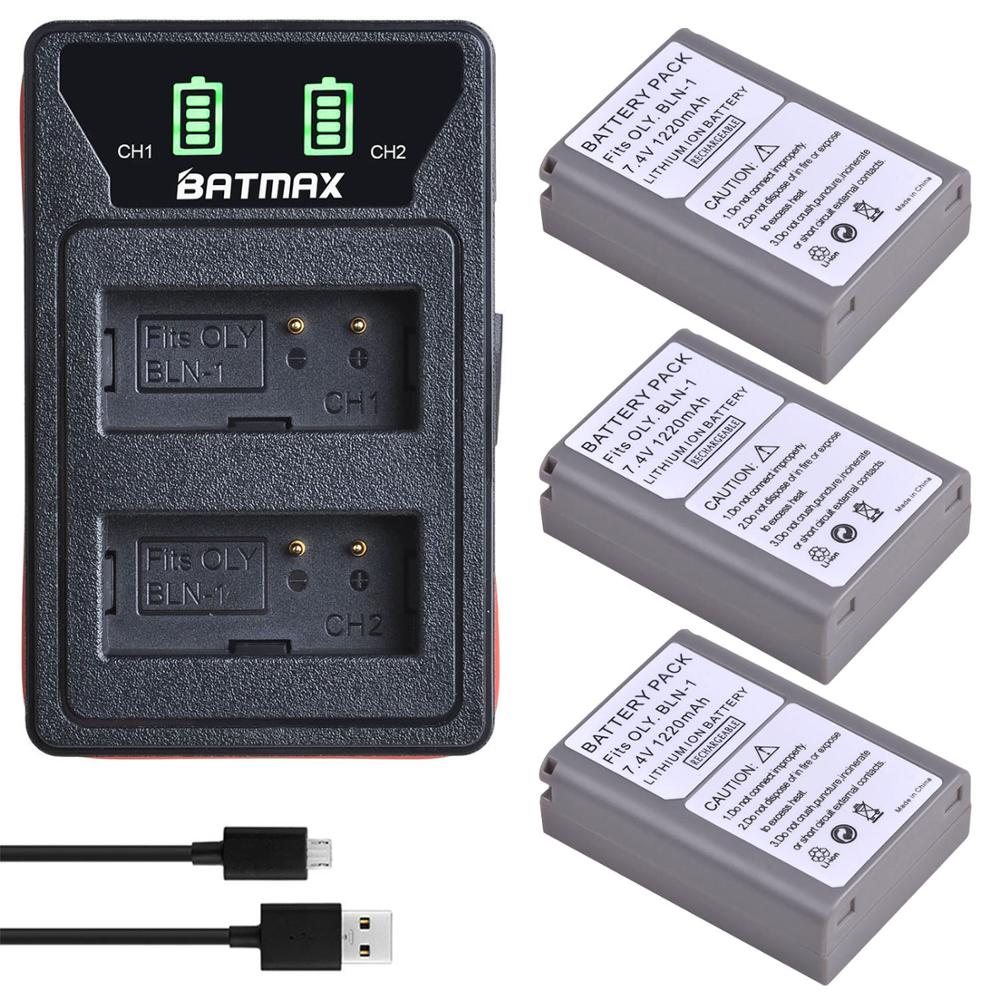2x BLN-1 Ps BLN1 PS-BLN1 Batterij + Led Ingebouwde Usb Dual Charger Voor Olympus OM-D E-M1, olympus Pen F, OM-D E-M5, Pen E-P5, OM-D: 3Pcs set