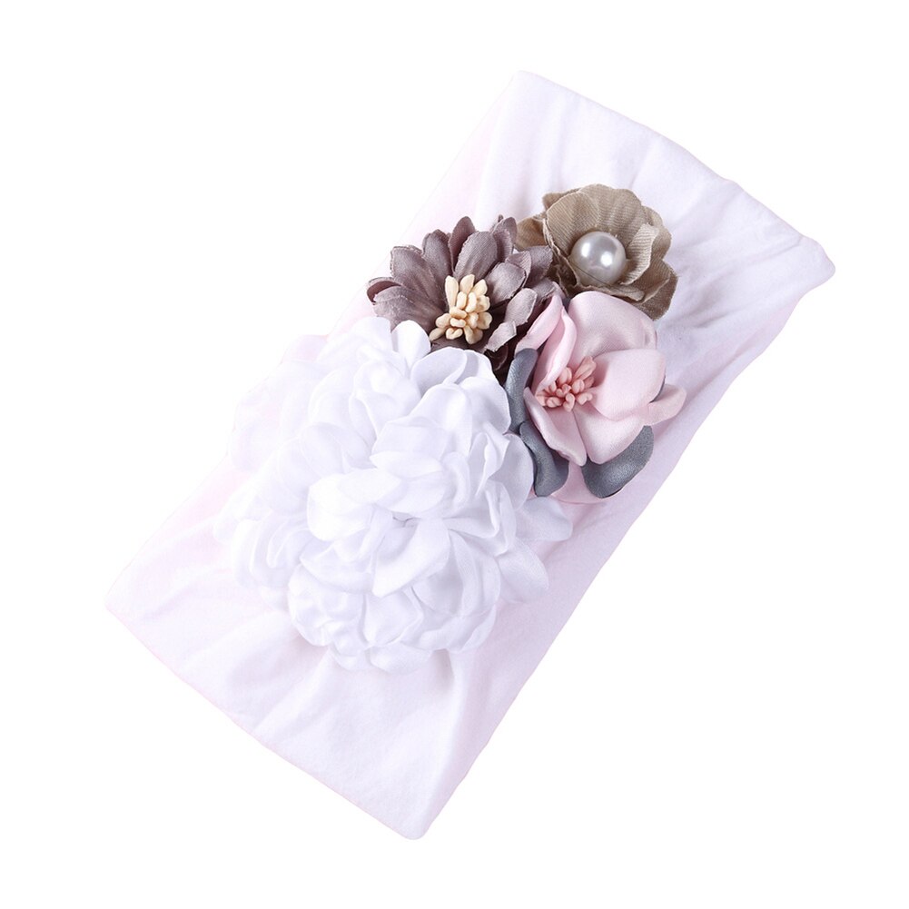 European and American super soft nylon headdress silk stitching flower baby hair accessories cute princess headband: White Flower