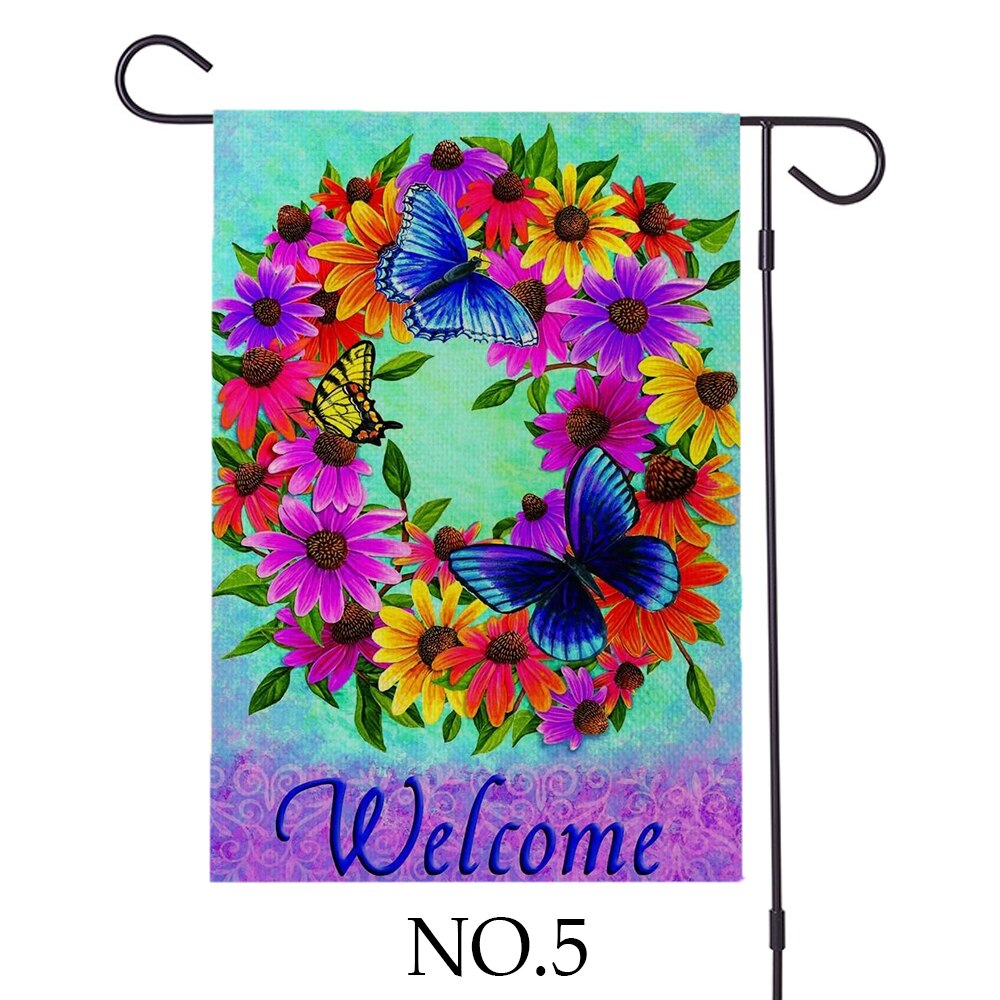 30*45cm Happy Spring Flower Welcome Friends Flag National Flag Courtyard Flag Door Flags Spring Summer Garden Flags: 5