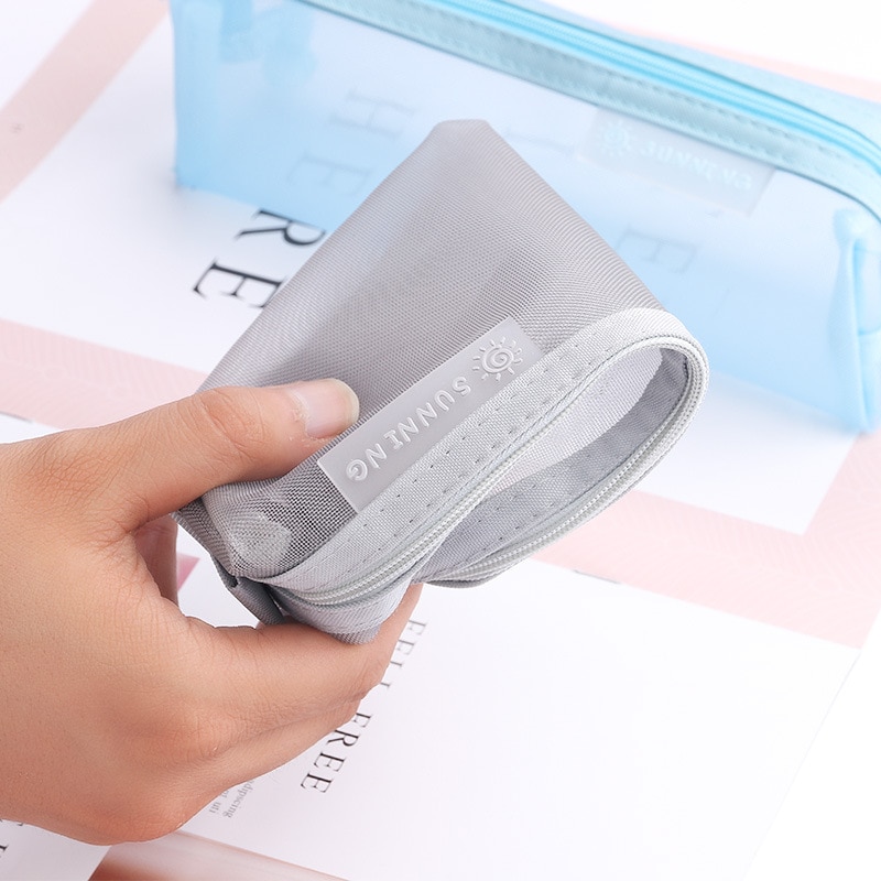 Bolsa de lápices de papelería transparente para examen de estudiante, estuche de bolígrafos de malla de nailon dedicado, bolsa de gran capacidad Unisex, suministros escolares