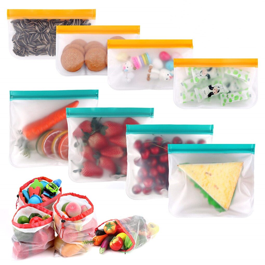 Food Storage Bag Reusable Preservation Bag Kitchen Double Zipper Sandwich Pouch Color Random, 20.5x14.5x5cm