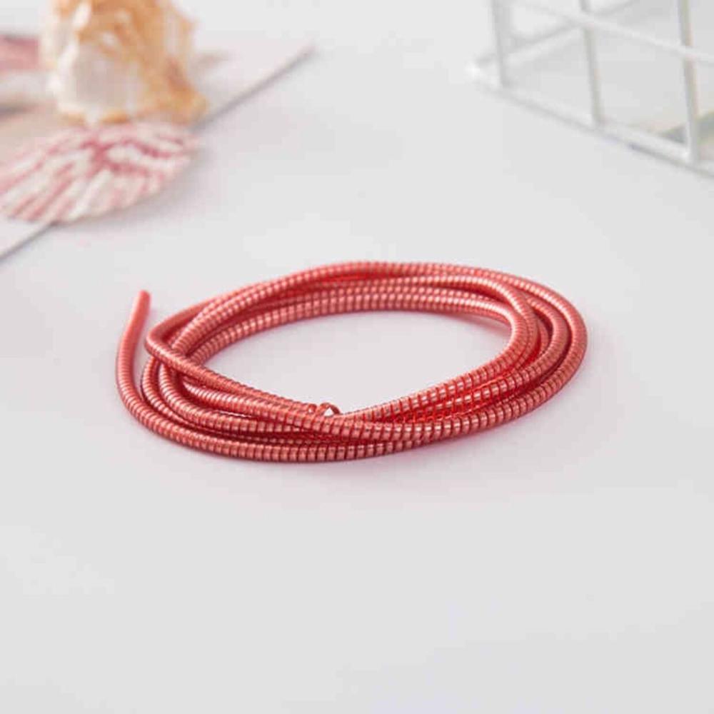 Plating pailletter 1.4m 3 in 1 tpu spiral usb opladningskabel ledning beskytter kabel vikler til iphone 8 7 6 5 øretelefon beskyttelse: Rød