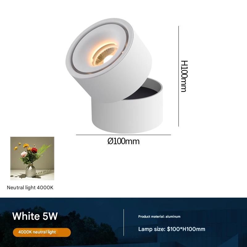 Surface mounted spotlight adjustable angle single folding ceiling downlight household without main light aisle ceiling light: L / Cold White / 5w