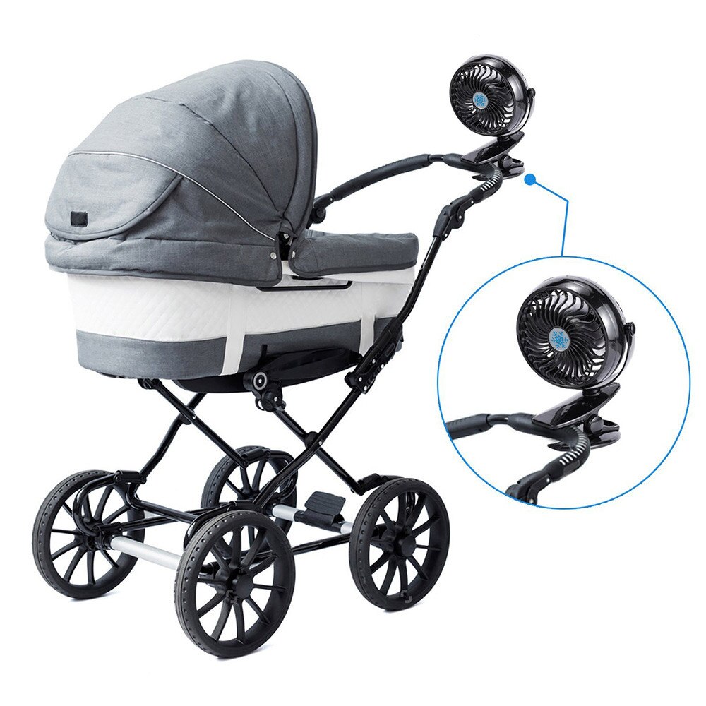Tysta 4 blad barnvagn fläktar mini stumma klämma fläkt uppladdningsbar bärbar usb fläkt med usb-utgång