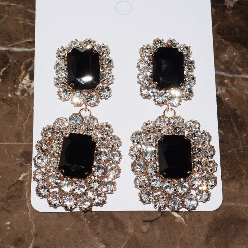 Black Crystal Big Dangle Earrings For Women Jewelry Party Show Lady's Statement Earrings Accessories