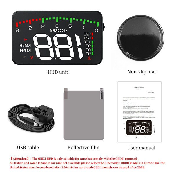 Auto OBD2 HUD Head Up Display Voorruit Projector Multifunctionele Meter Alarm Vermoeidheid Rijden Herinnering
