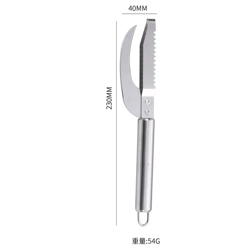 Stainless Steel Fish Scraping Knife, Fish Scale Planing, Removing Scales, Breaking Belly, Two in One Fish Belly Knife, Household: Light Grey