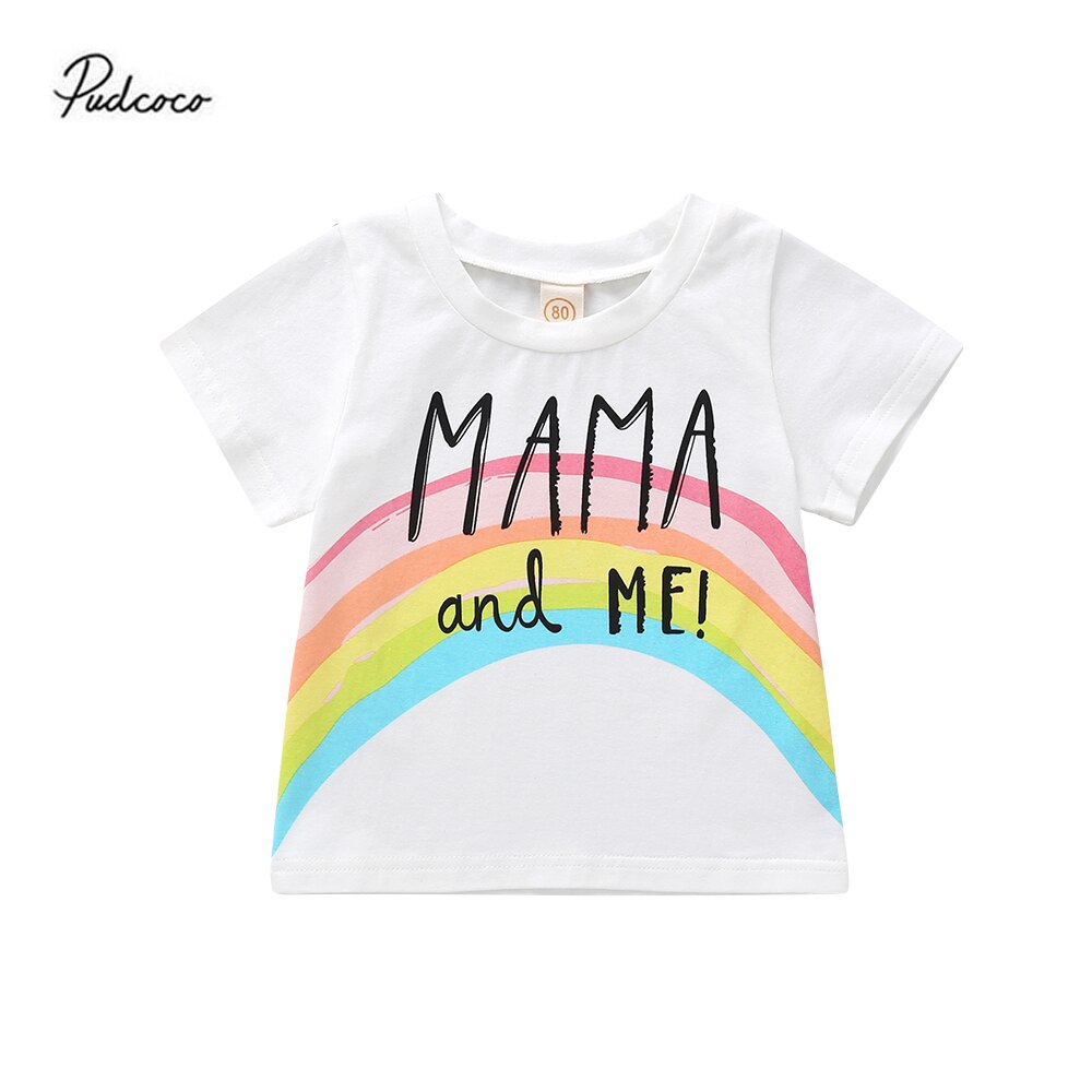 3-24M Neugeborenes Art freundlicher Baby Mädchen T-Shirt Sommer Regenbogen knapp aufbringen Koreanische Kurzarm Rundhals zur Seite fahren oben T Shirt
