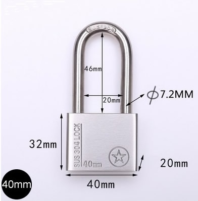 Salidas de fábrica de acero inoxidable 304, candado para exteriores, impermeable, antioxidante, antirrobo, resistente a la corrosión, Océano, barcos, exteriores: long hook 40MM