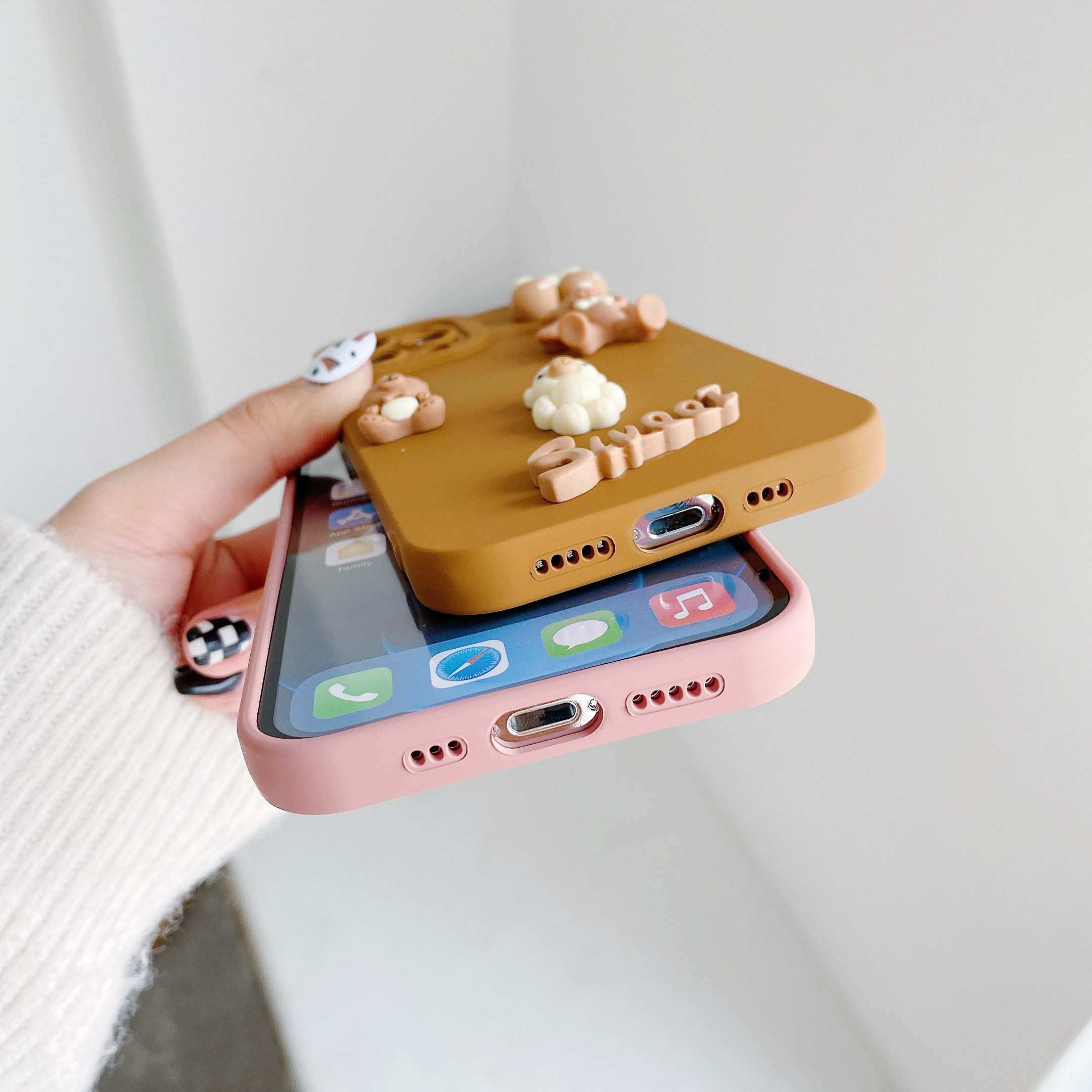 Fundas de teléfono con osos 3D para iPhone 11, 12, 13, 14, 15 Pro Max, funda trasera de silicona suave para iPhone X XR XS Max 7 8 6 6s Plus Se