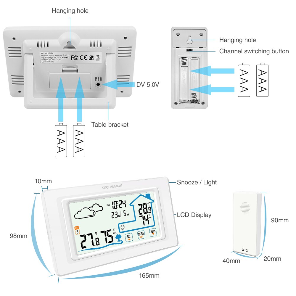 Digital Wireless Hygrometer Touch Screen Weather Station Temperature Humidity Meter Hygrometer Table Decorative Touch Clock