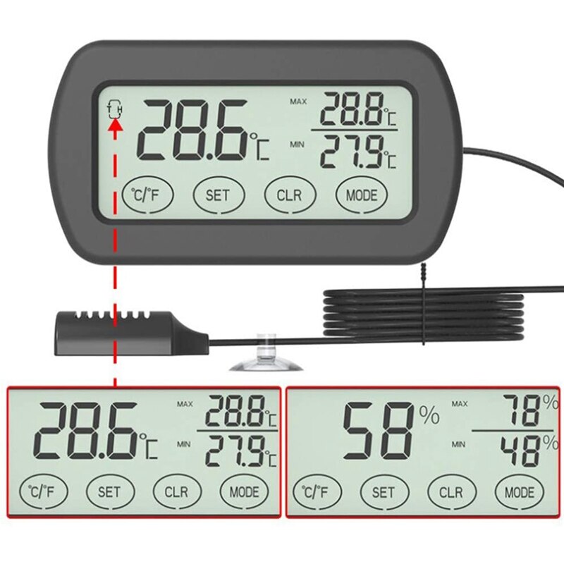 Termohigrómetro con sonda para incubación de huevos, caja de presión para reptiles domésticos, Monitor de ventosa