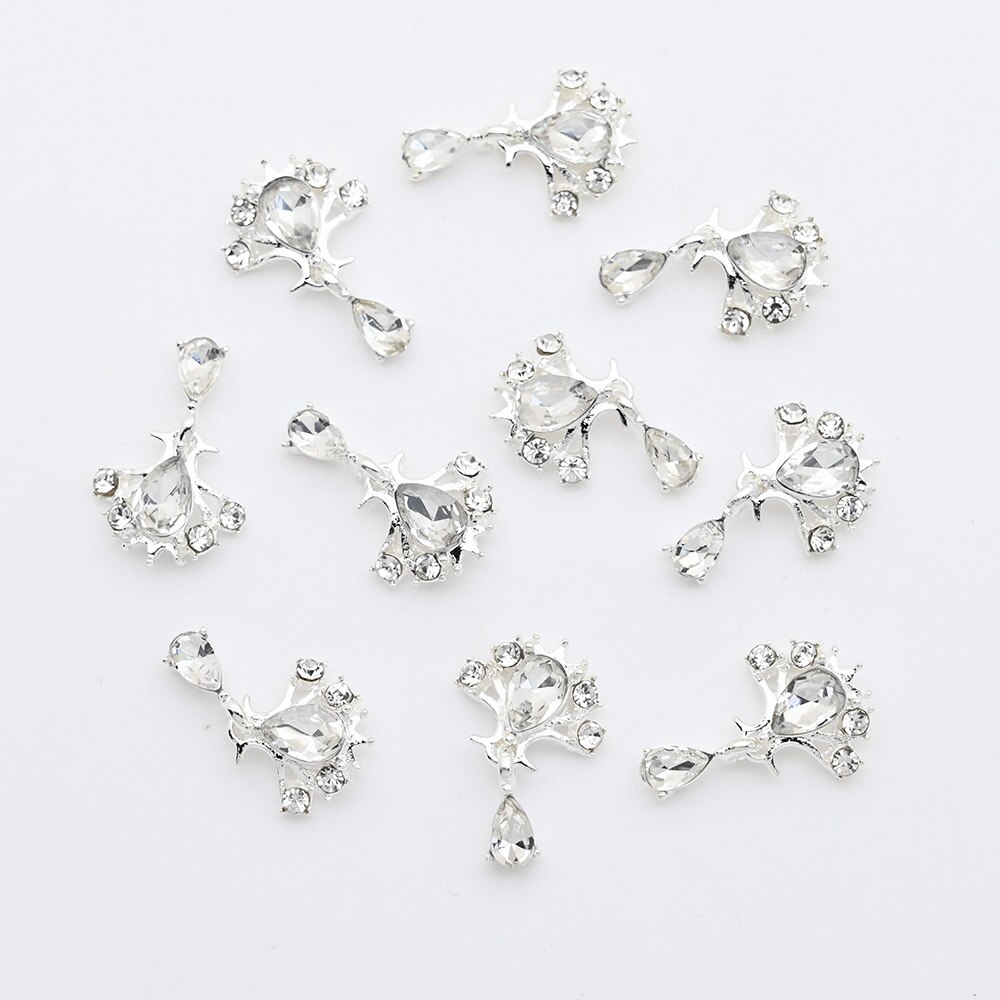 10pcs-Heart Jewelry Nail Dangle Charms Angel With Pearls+Rhinestones Decors For Acrylic Nails 18 Manicure Decorations #F2: JE0759