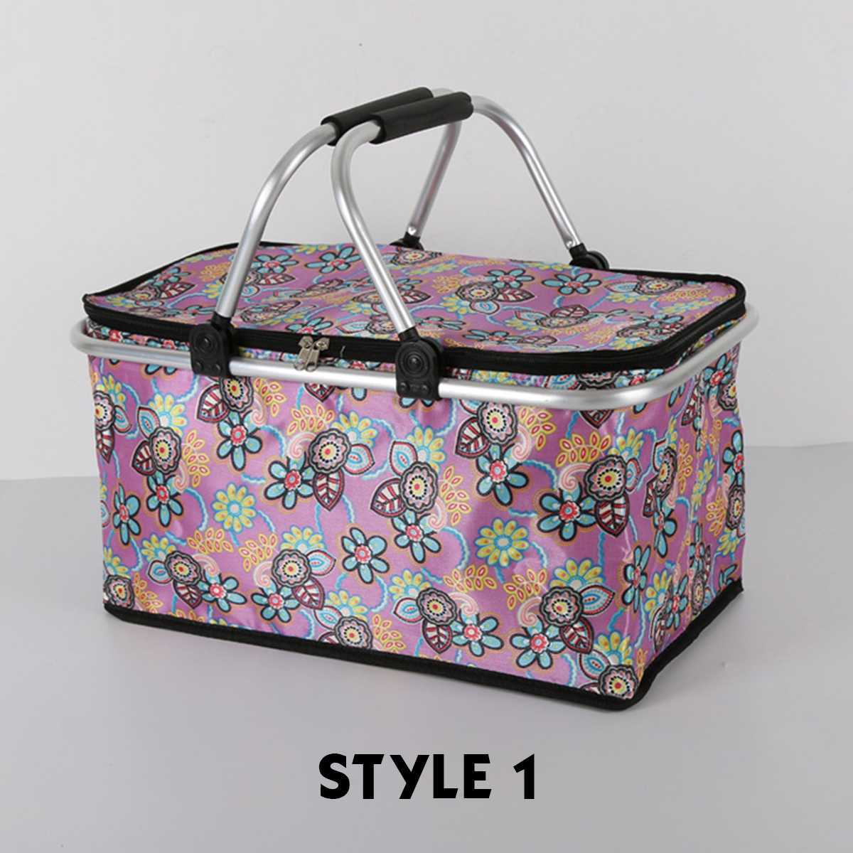 Folding Picnic Basket Insulated Fresh Outdoor Food Box Hiking Camping Lunch Box Portable Shopping Bag 9 Style Waterproof Ice Bag: Style 1