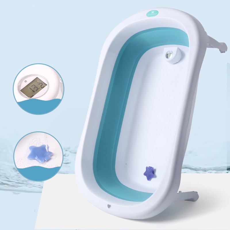 Folding Baby Bath Tub Plastic Bathtub With Thermometer Infant Collapsible Bathtub For Children For Bathroom Newborn Baby Product