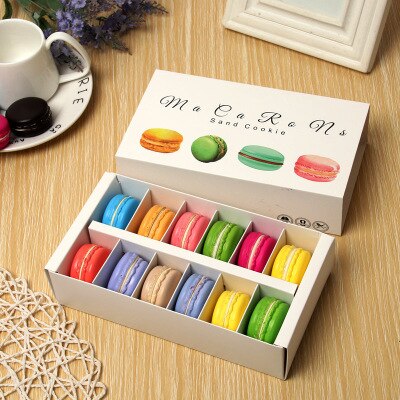 10 Pcs Weiß Macaron box mit Rosa Weiß Schwarz und Grün Dessert Macaron boxen gefälligkeiten und verpackung boxen für 12 macarons: WHITE