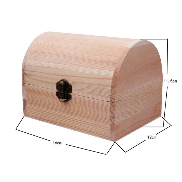 Tavallinen puinen laatikko puinen kaareva saranoitu säilytyslaatikko pöytäteline postikortti korujen järjestäjä säilytyslaukku askartelulaatikko: L 16 x 12.2 x 11.5cm