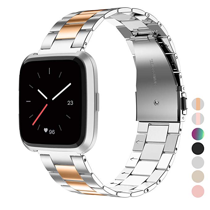 Bracelet de montre en acier inoxydable pour Fitbit Versa/VERSA Bracelet sans vis à 2 bandes bracelets en métal de remplacement pour Fitbit Versa Lite: 1