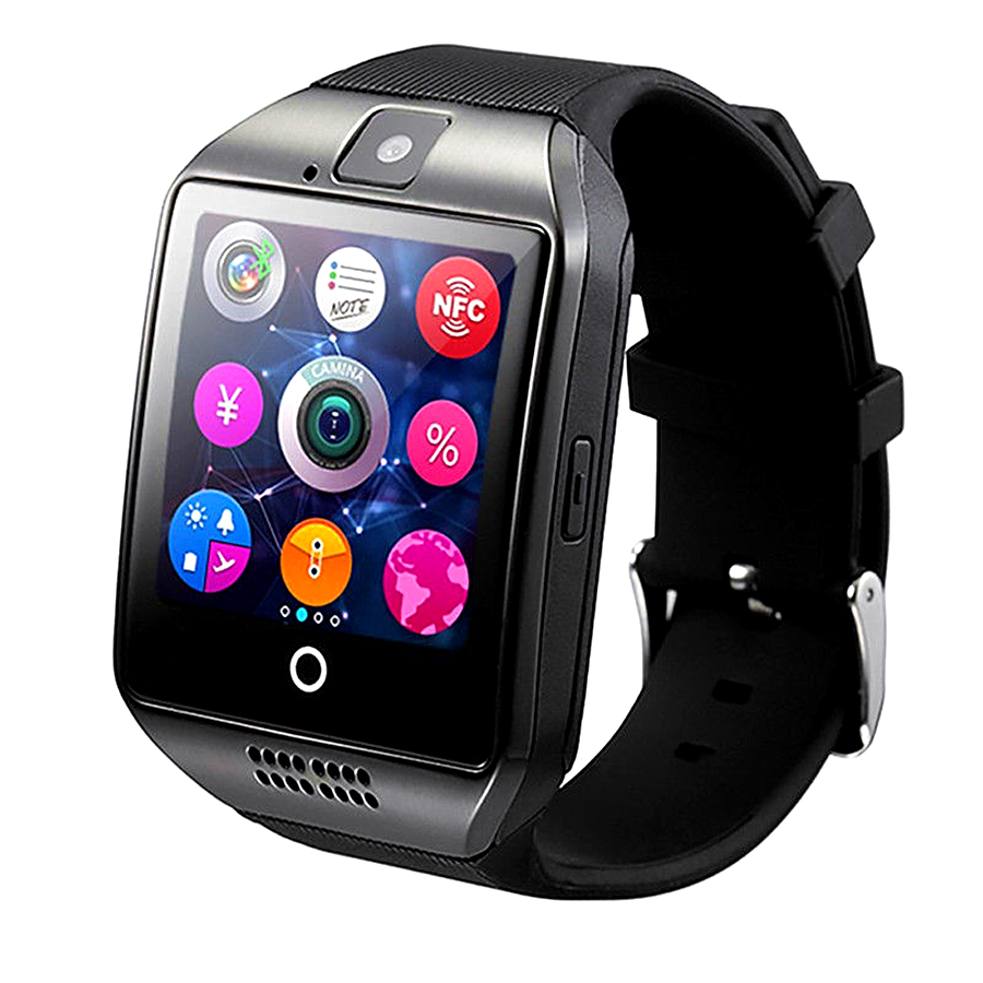 Neue Bluetooth Smart Uhr männer Q18 Mit Kamera Facebook Whatsapp Twitter Sync SMS Smartwatch Unterstützung SIM TF Karte Für IOS andr: Black