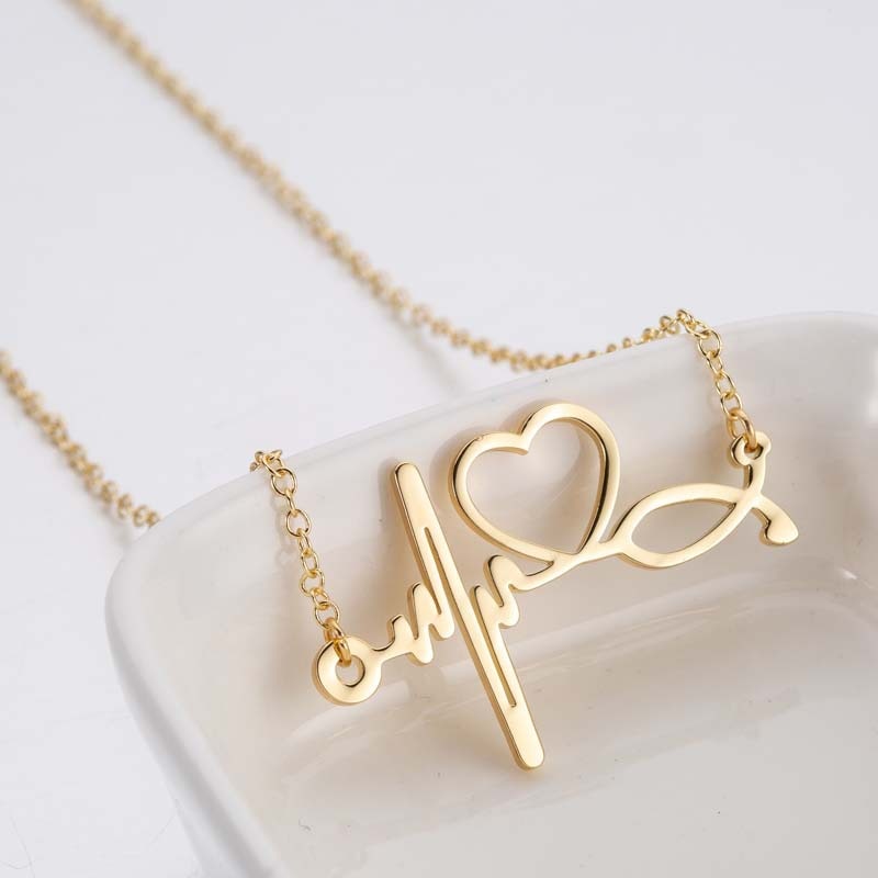 Collar de acero inoxidable con latido del corazón para mujer, joyería con cardiograma de amor, ECG, de médico y enfermera, ,