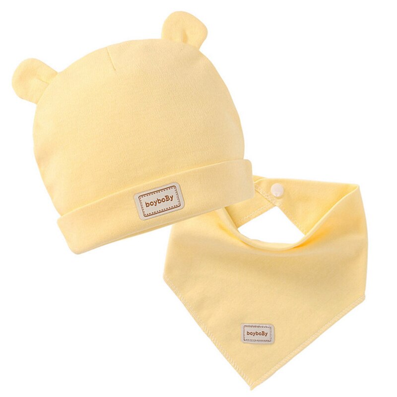 3 farben Baby Infant Solide Doppel Schicht Aus Reiner Baumwolle Hüte Lätzchen Set Für Neugeborene Mädchen Jungen Nette Caps