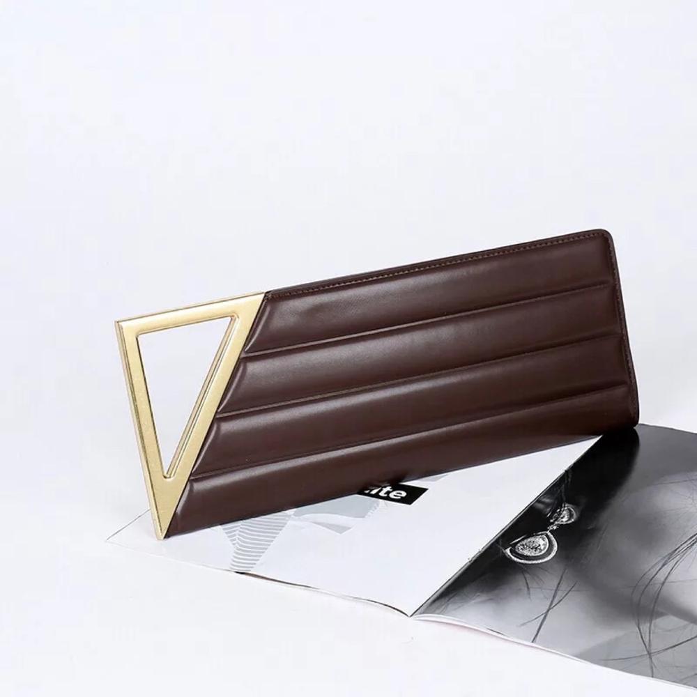 Luxury Handbags Women Bags Leather Pouch Small Bags For Women Purses And Handbags Metal Handle Clutch Bag Evening Bag: Coffee