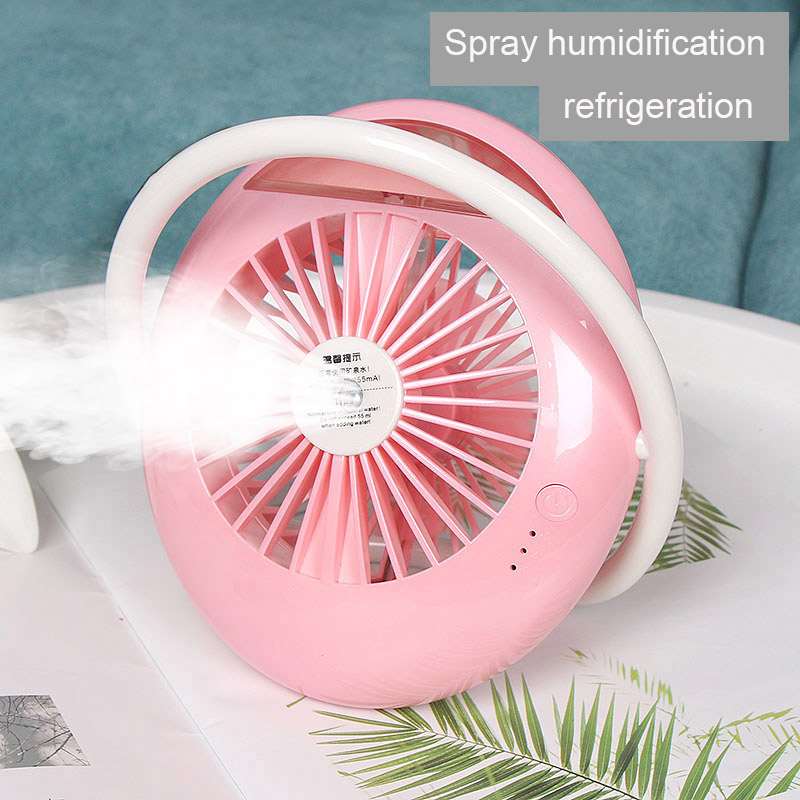 Pink 2000 mah vandsprayventilator usb bærbar køling mute genopladelig ventilator klimaanlæg luftfugter 2 in 1 til hjemmekontor