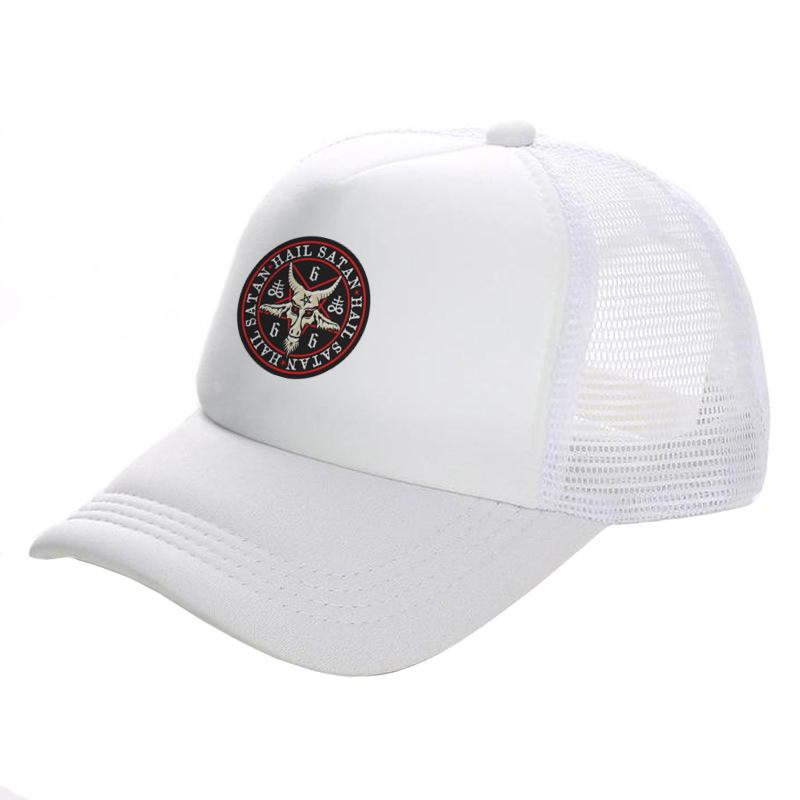 Hail Satan 666 Baphomet pentagramme casquette de camionneur hommes pendentif rouge chèvre chapeau casquette de Baseball Cool été unisexe maille Net casquettes: WHITE