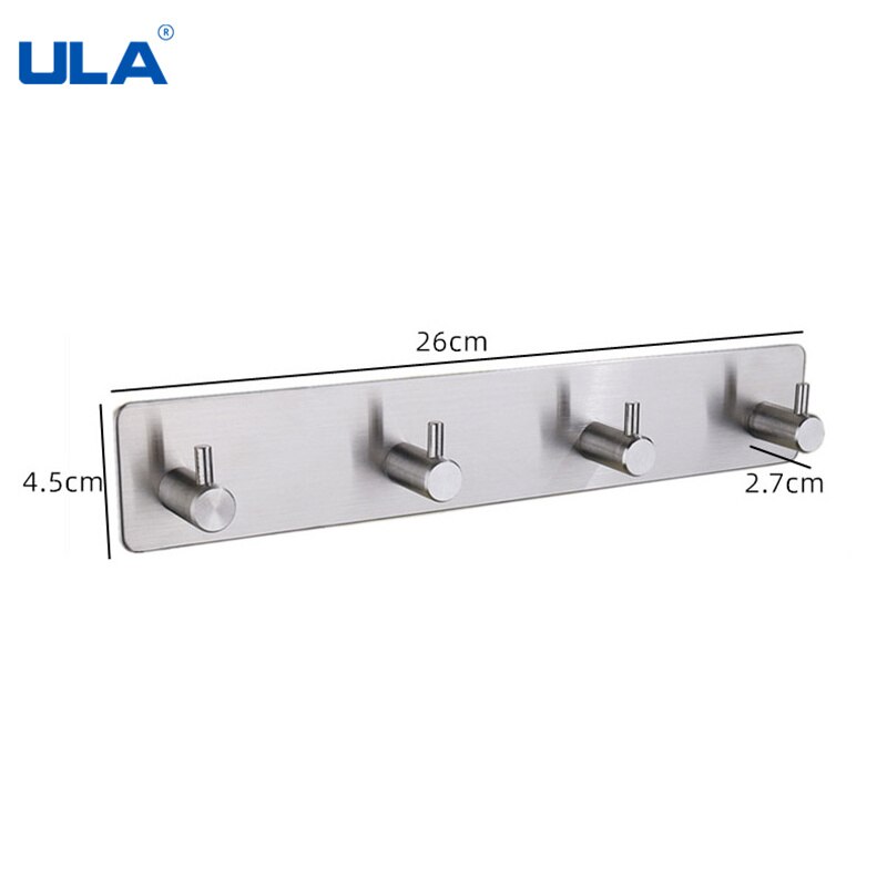 ULA 3M Sticker Adhesive Stainless Steel Holder Hook 1pc Door Clothes Coat Hat Hanger Hanger Towel Clothes Robe Rack Silver