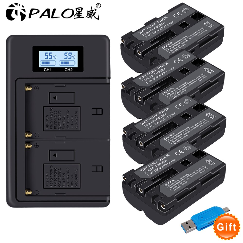 Sony Original NP-FM500H NP FM500H FM50 Kamera Batterie A57 A65 A77 A450 A560 A580 A900 A58 A99 A550 A200 A300 a350 A700 F717: 4Stck und Ladegerät
